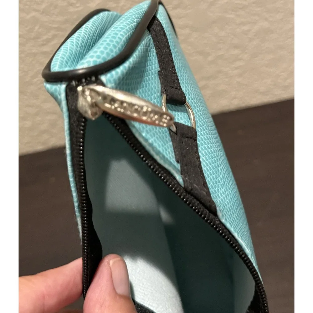 New LANCOME Cosmetic Bag Clutch Travel Bag Turquoise Snake Embossed Faux Leather